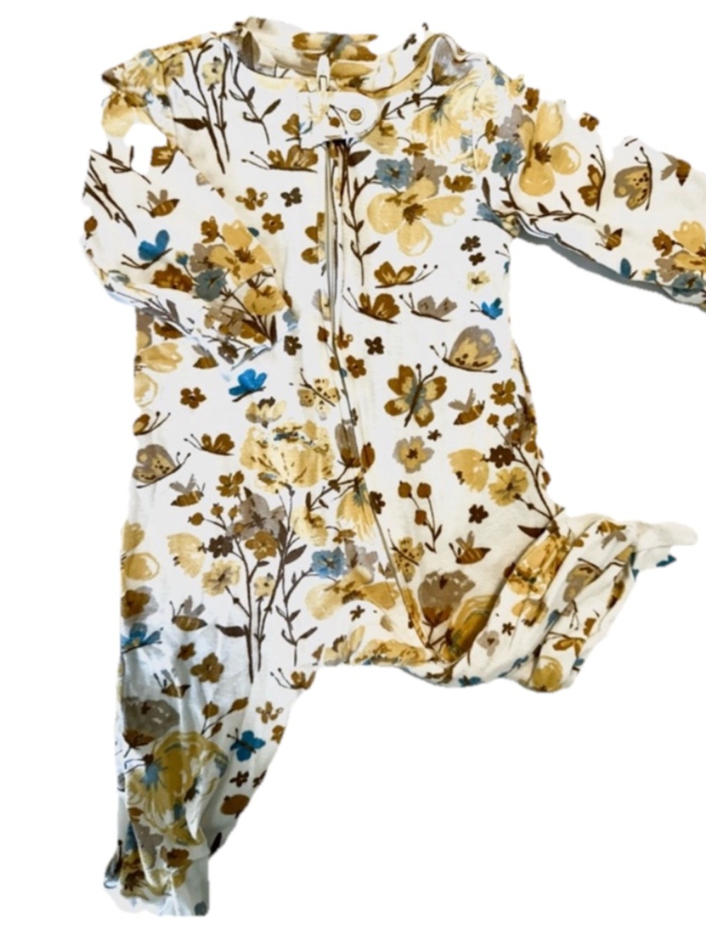 Floral Baby Footed Zipper Sleepwear - Mustard & Blue Flowers